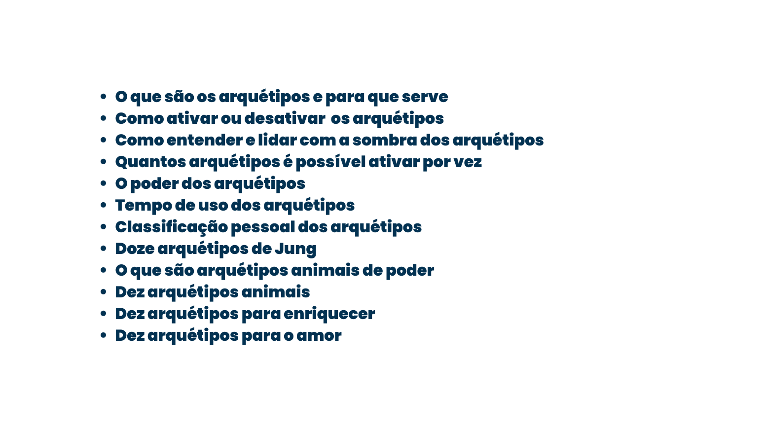 O que são os arquétipos e para que serve Como ativar ou desativar os arquétipos Como entender e lidar com a sombra dos arquétipos Quantos arquétipos é possível ativar por vez O poder dos arquétipos Tempo de uso dos arquétipos Classificação pessoal dos arquétipos Doze arquétipos de Jung O que são arquétipos animais de poder Dez arquétipos animais Dez arquétipos para enriquecer Dez arquétipos para o amor